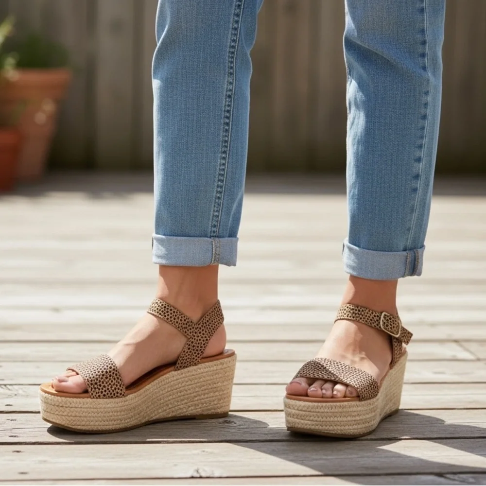 NWT J CREW Leopard Calf Hair Platform Espadrilles Black Tan Leopard 10